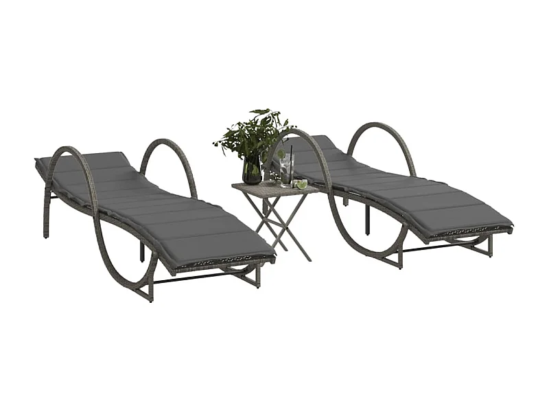 Chaises longues lot de 2 avec table gris résine tressée