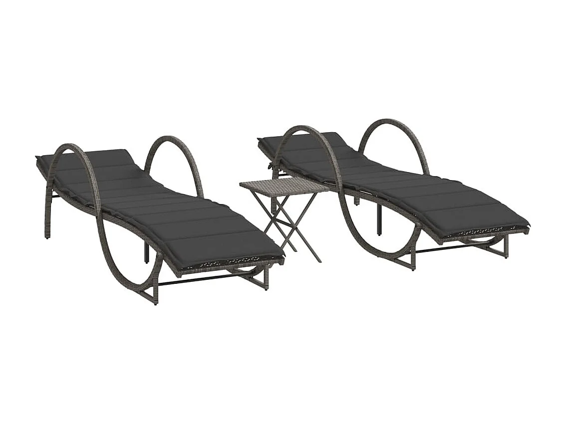Chaises longues lot de 2 avec table gris résine tressée