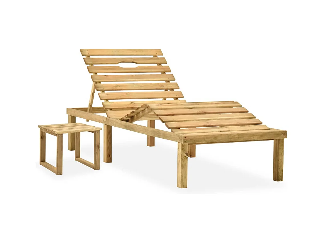 Chaise longue de jardin avec table et coussin Pin imprégné