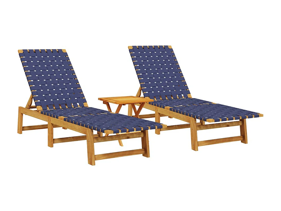Chaises longues lot de 2 et table bleu foncé bois massif acacia