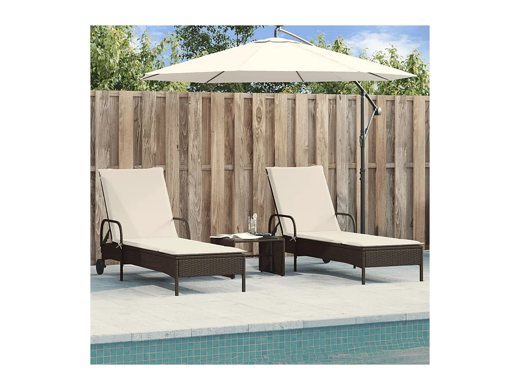 Chaises longues avec coussins lot de 2 marron résine tressée