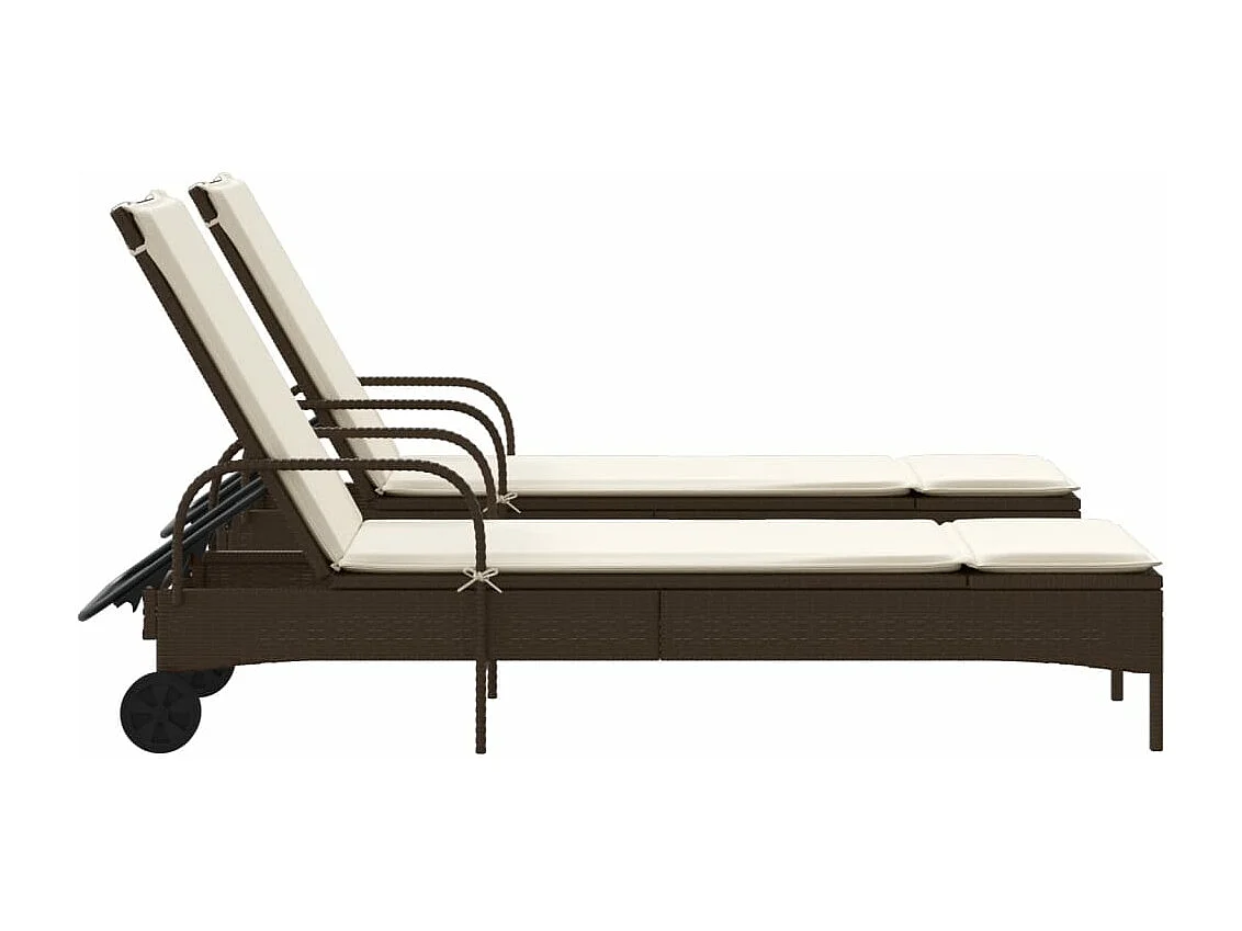 Chaises longues avec coussins lot de 2 marron résine tressée
