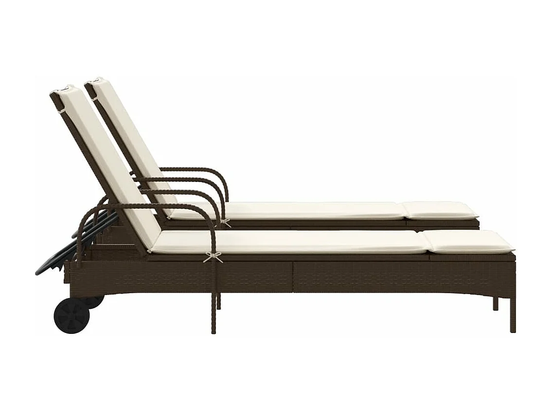 Chaises longues avec coussins lot de 2 marron résine tressée