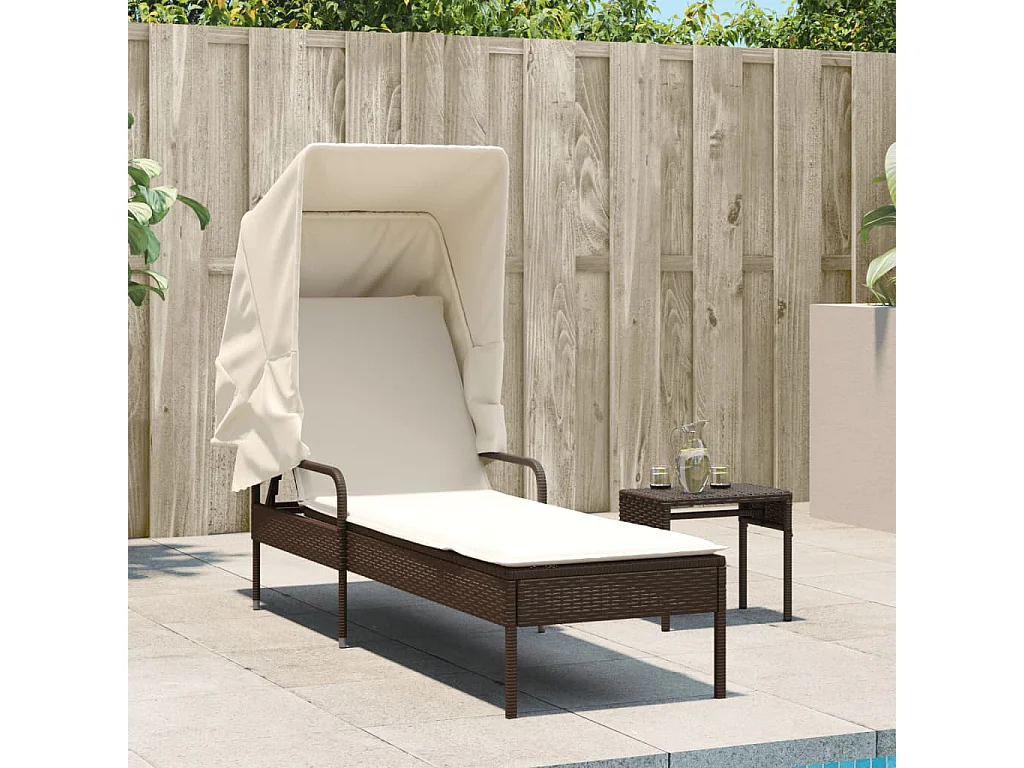 Chaise longue avec auvent marron résine tressée