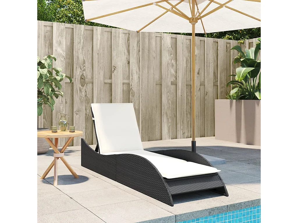 Chaise longue avec coussin noir 60x205x73 cm résine tressée