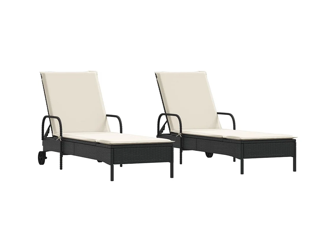 Chaises longues avec coussins lot de 2 noir résine tressée