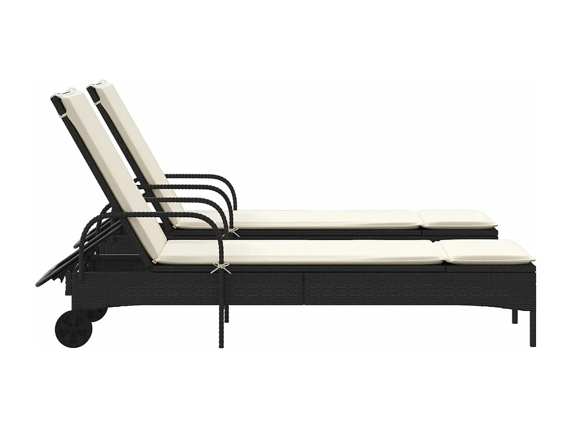 Chaises longues avec coussins lot de 2 noir résine tressée