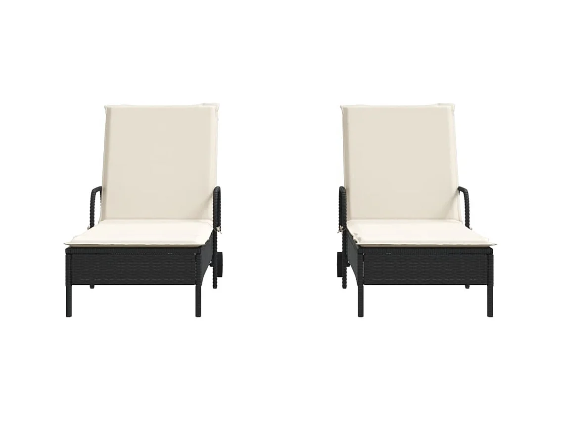 Chaises longues avec coussins lot de 2 noir résine tressée