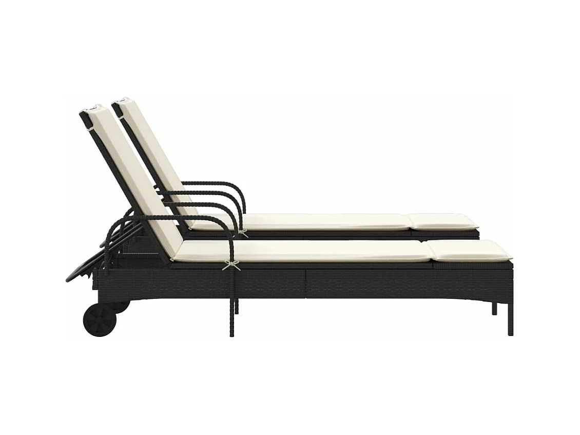 Chaises longues avec coussins lot de 2 noir résine tressée