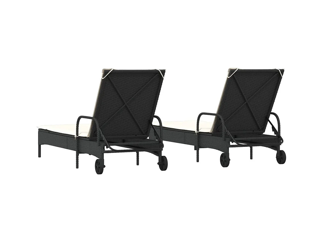 Chaises longues avec coussins lot de 2 noir résine tressée