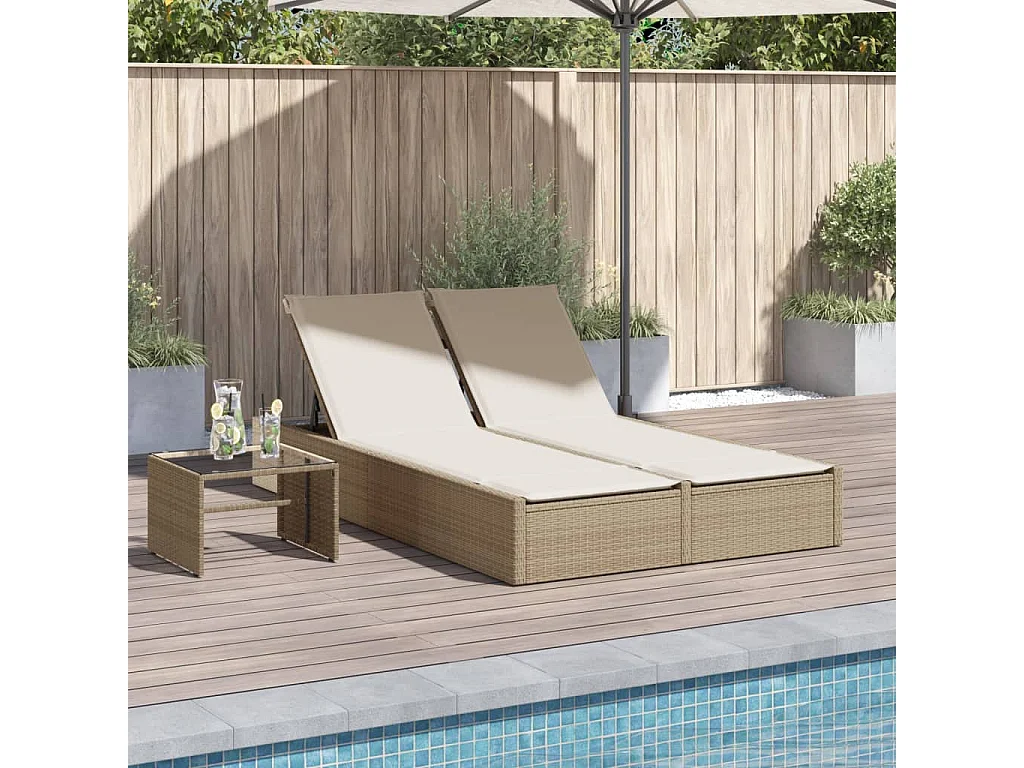 Poltrona dupla com almofadas de resina tecida bege