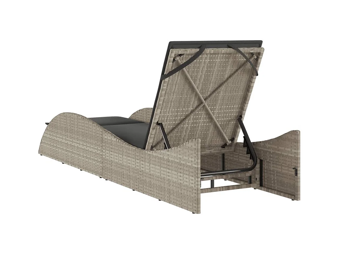 Chaise longue avec coussin gris clair 60x205x73 cm poly rotin
