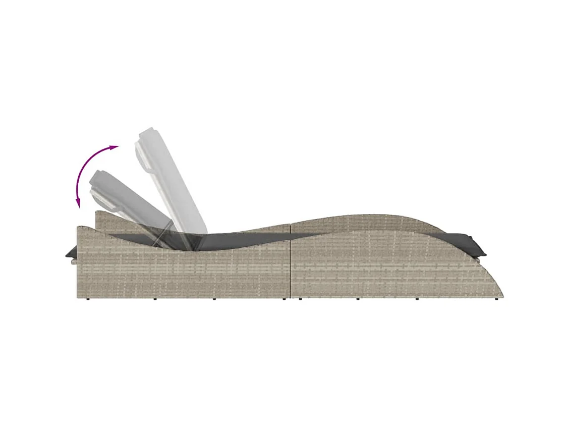 Chaise longue avec coussin gris clair 60x205x73 cm poly rotin