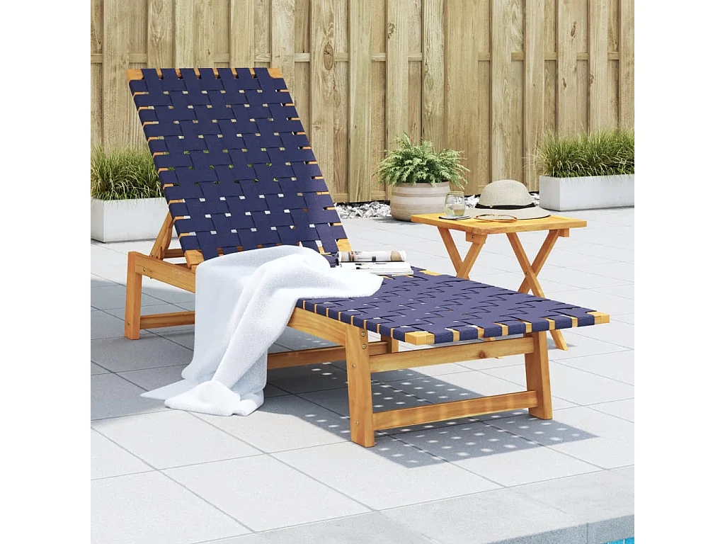 Chaises longues et table bleu foncé bois d'acacia solide tissu