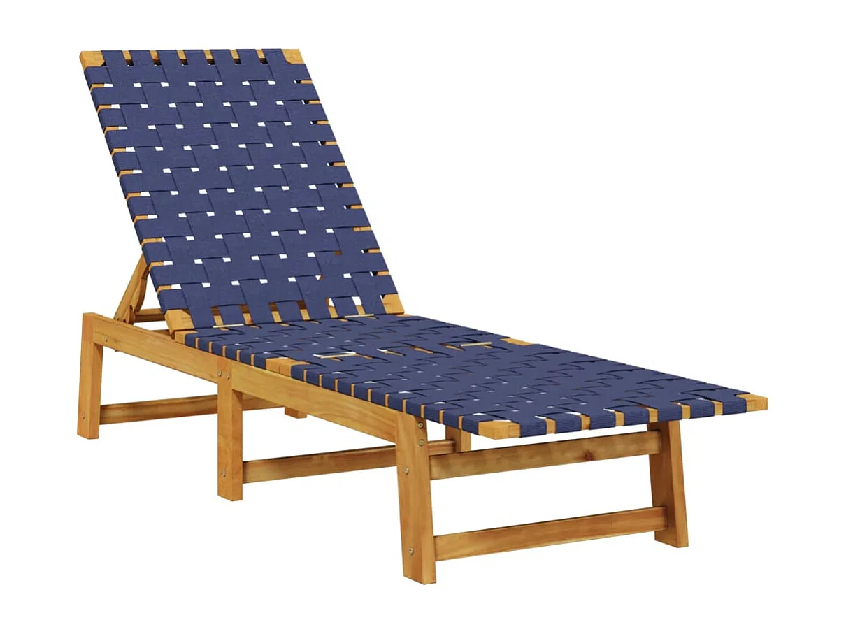 Chaises longues et table bleu foncé bois d'acacia solide tissu