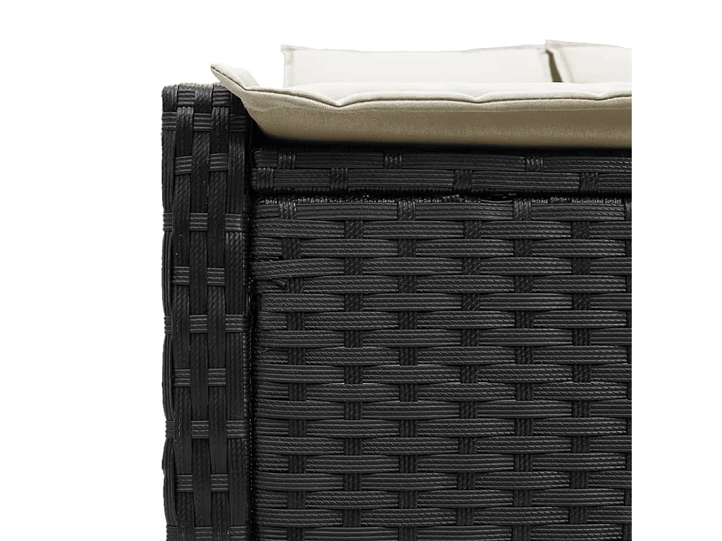 Sillón doble con cojines de resina tejida en negro.