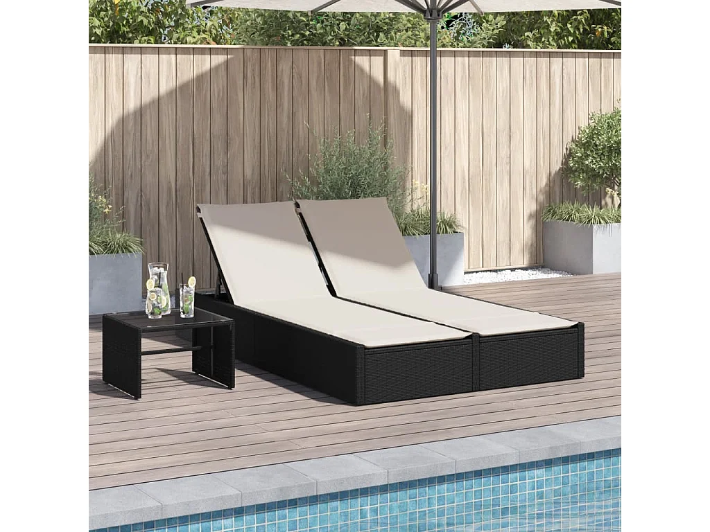 Chaise longue double avec coussins noir résine tressée