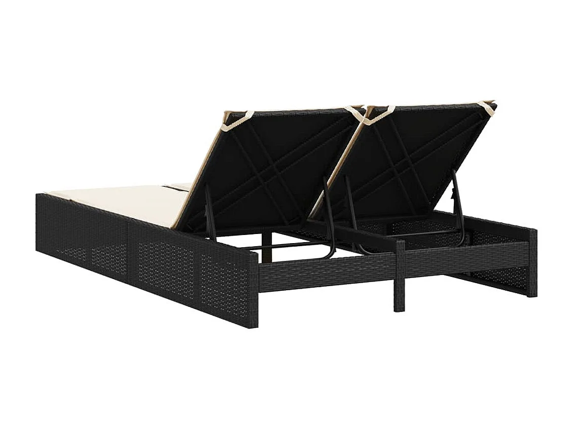 Chaise longue double avec coussins noir résine tressée