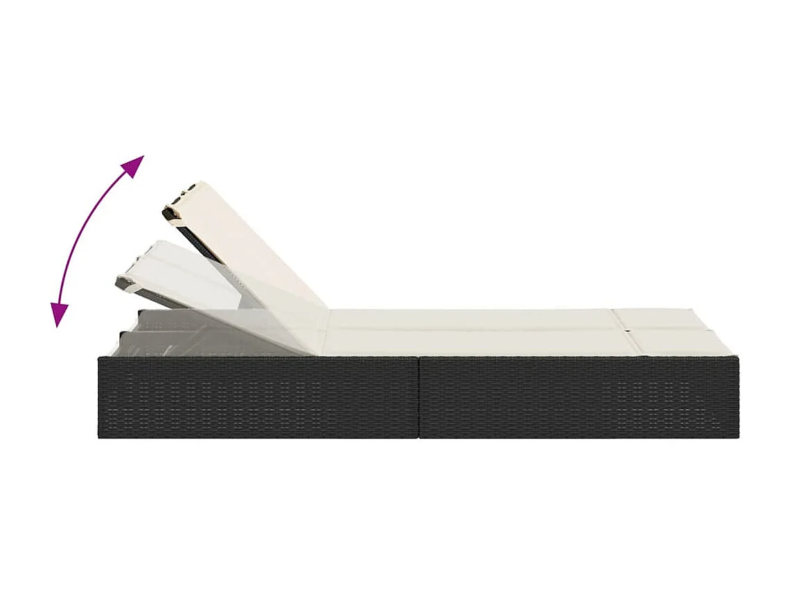 Chaise longue double avec coussins noir résine tressée