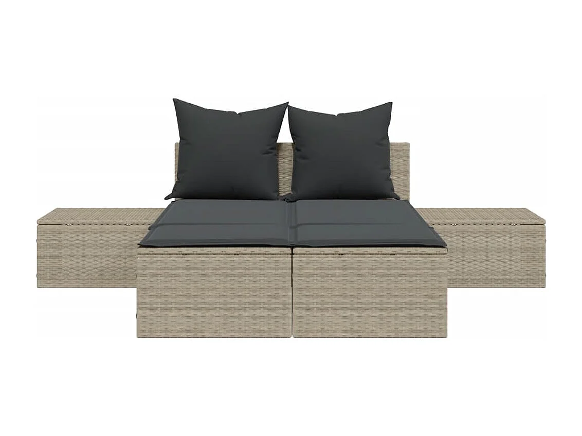 Chaise longue double avec coussins gris clair résine tressée