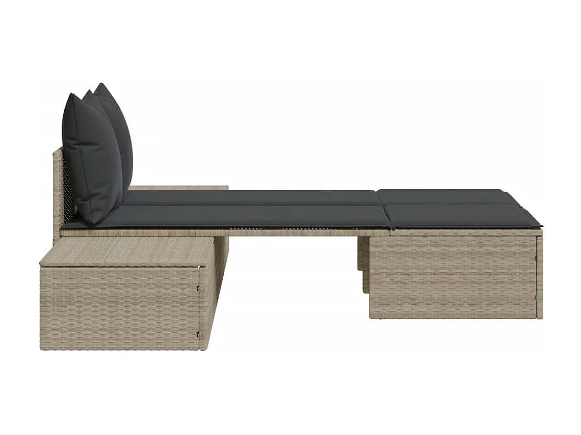 Chaise longue double avec coussins gris clair résine tressée