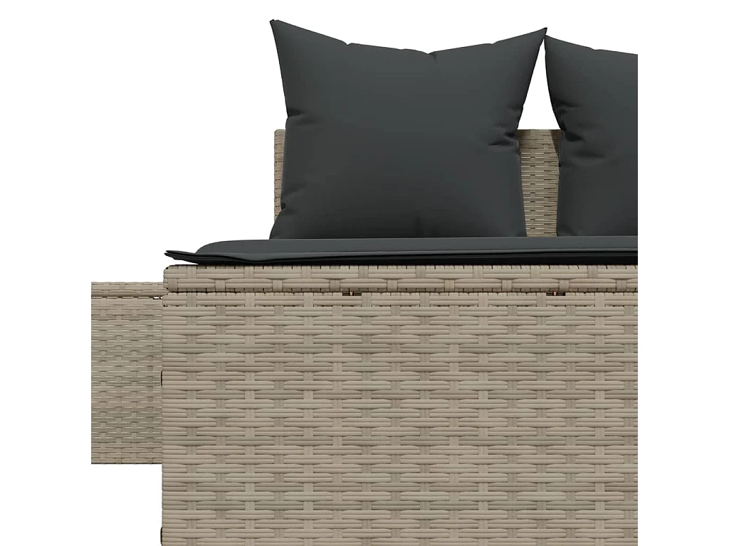 Chaise longue double avec coussins gris clair résine tressée