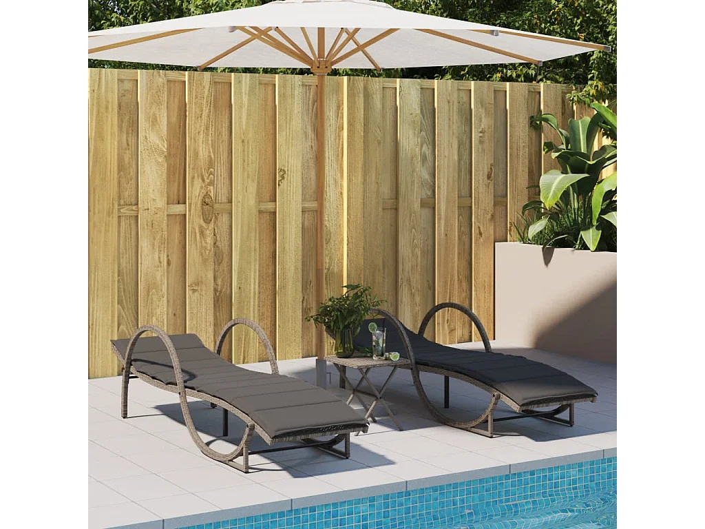 Espreguiçadeira com almofada cinza 60x199x42 cm resina tecida