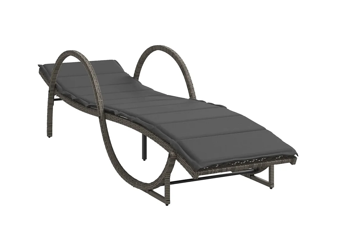 Chaise longue avec coussin gris 60x199x42 cm résine tressée