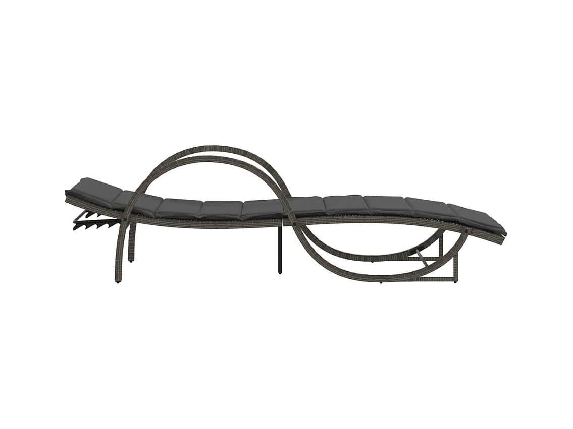 Chaise longue avec coussin gris 60x199x42 cm résine tressée