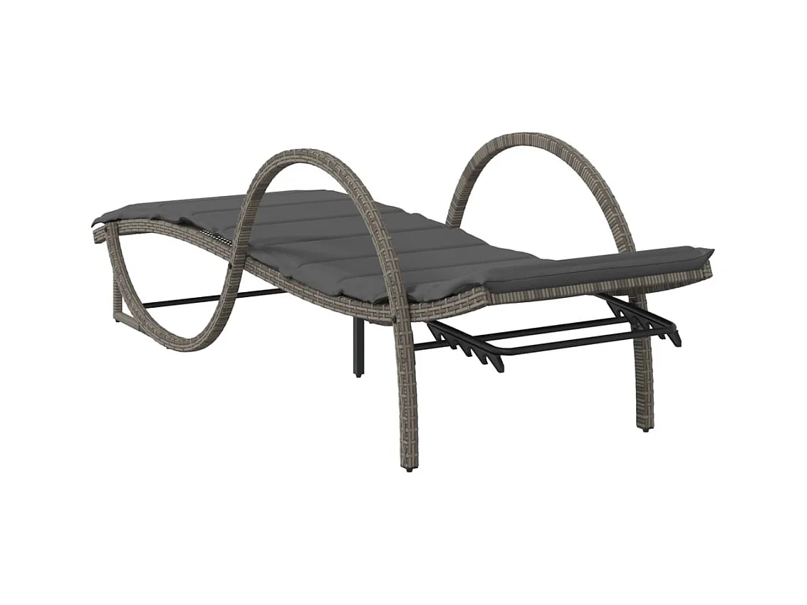 Chaise longue avec coussin gris 60x199x42 cm résine tressée