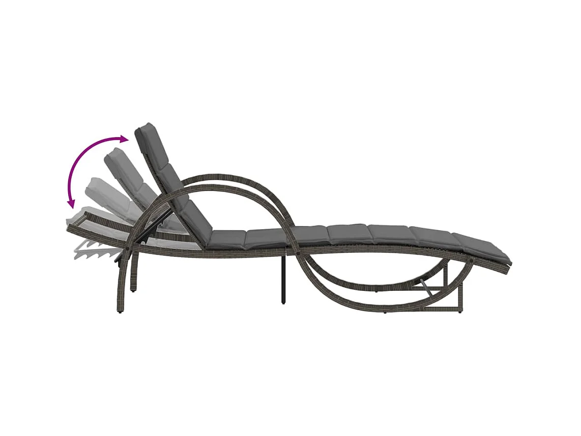 Chaise longue avec coussin gris 60x199x42 cm résine tressée