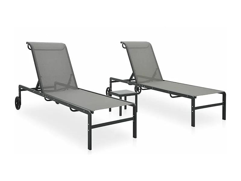 Conjunto de 2 cadeiras de praia com Textilene e mesa em aço