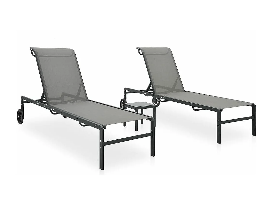 Chaises longues lot de 2 avec table Textilène et acier