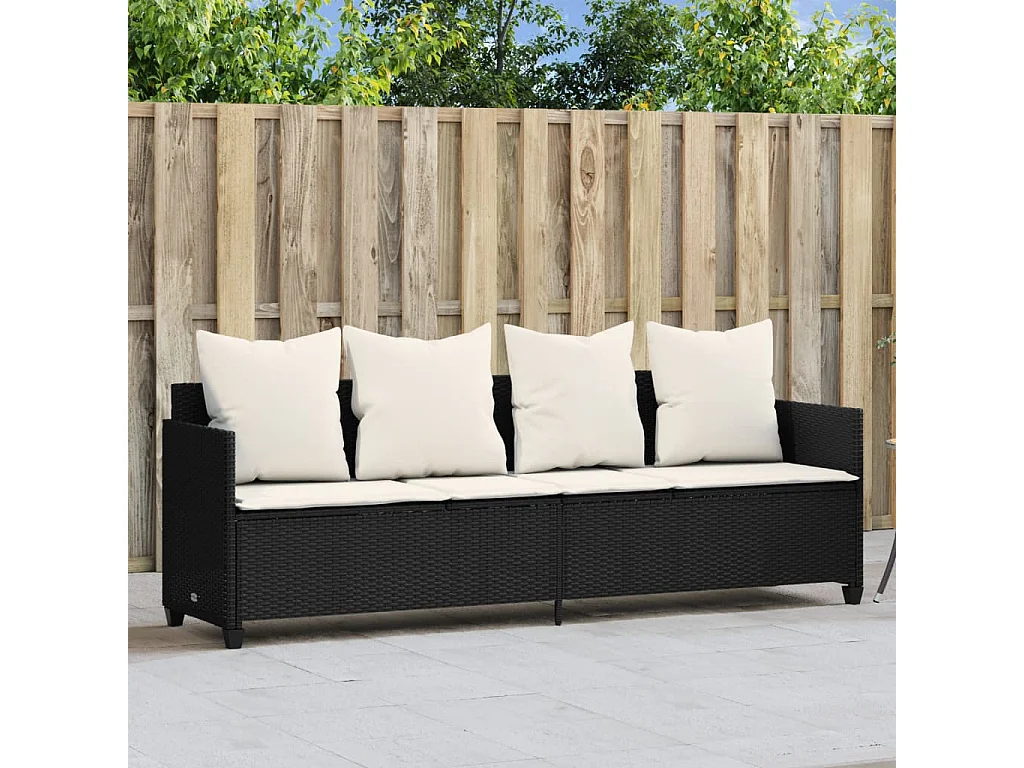 Chaise longue avec coussins noir résine tressée