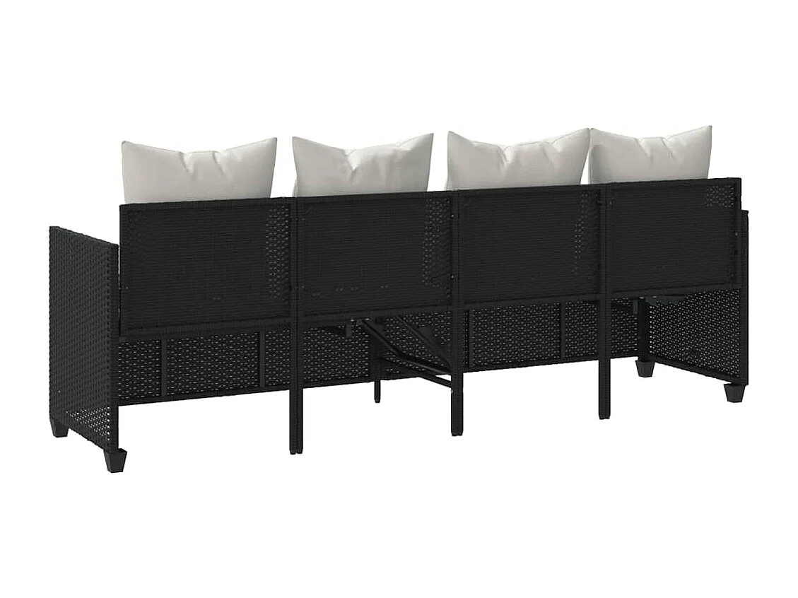 Chaise longue avec coussins noir résine tressée