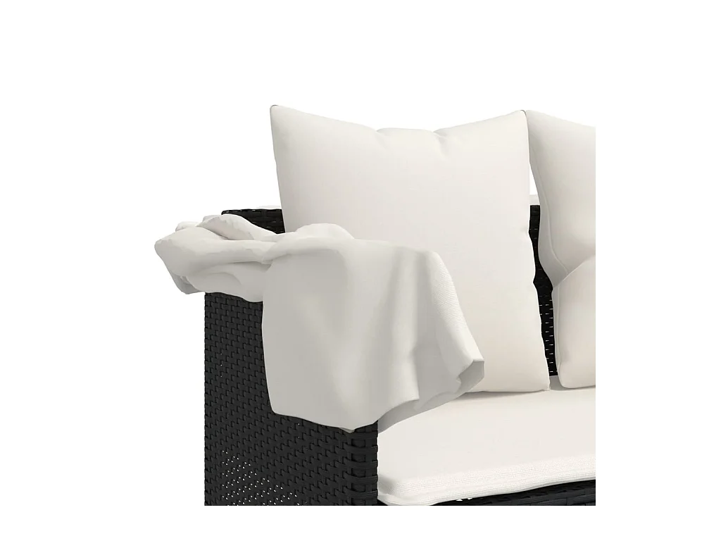 Chaise longue avec coussins noir résine tressée