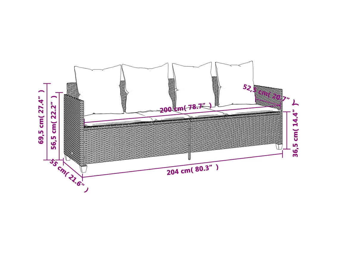 Chaise longue avec coussins noir résine tressée