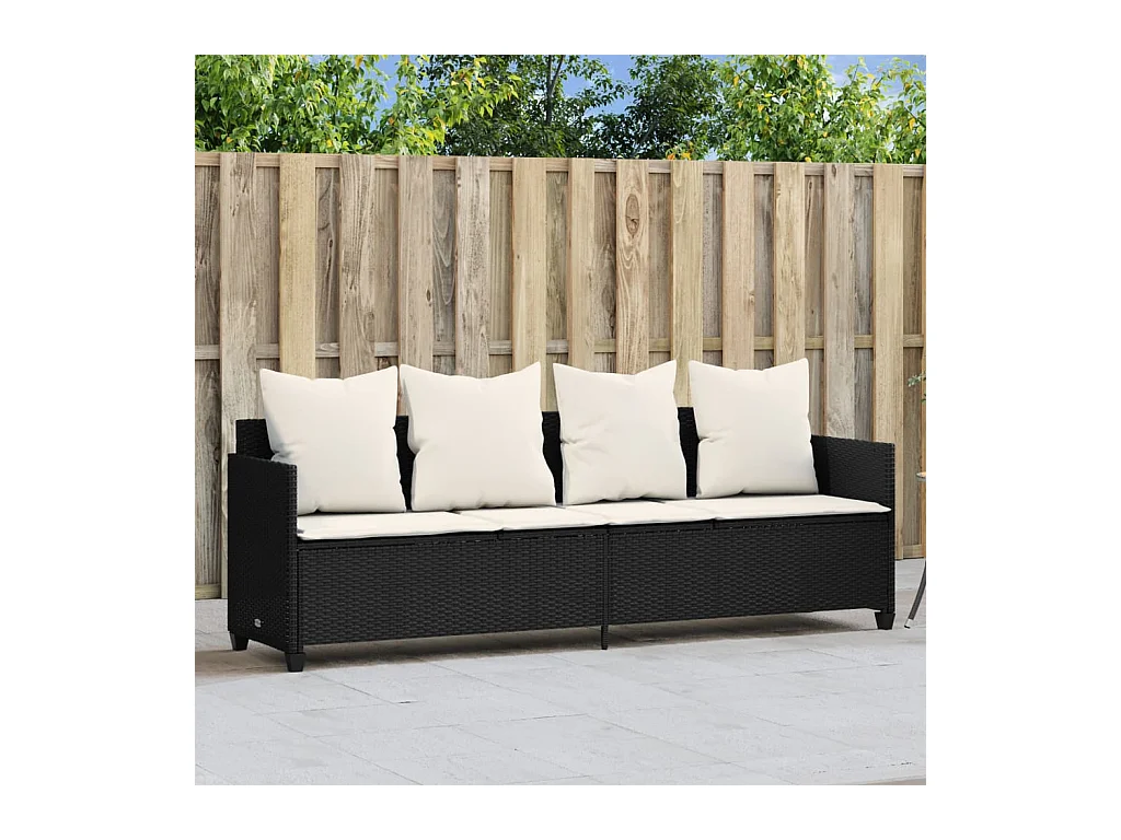 Chaise longue avec coussins noir résine tressée