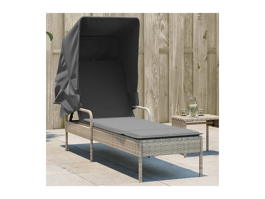 Chaise longue avec auvent gris clair résine tressée