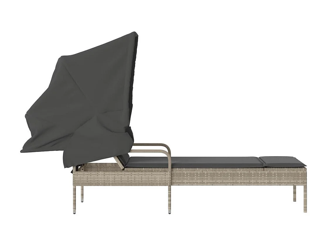 Sillón con dosel de resina tejida gris claro.