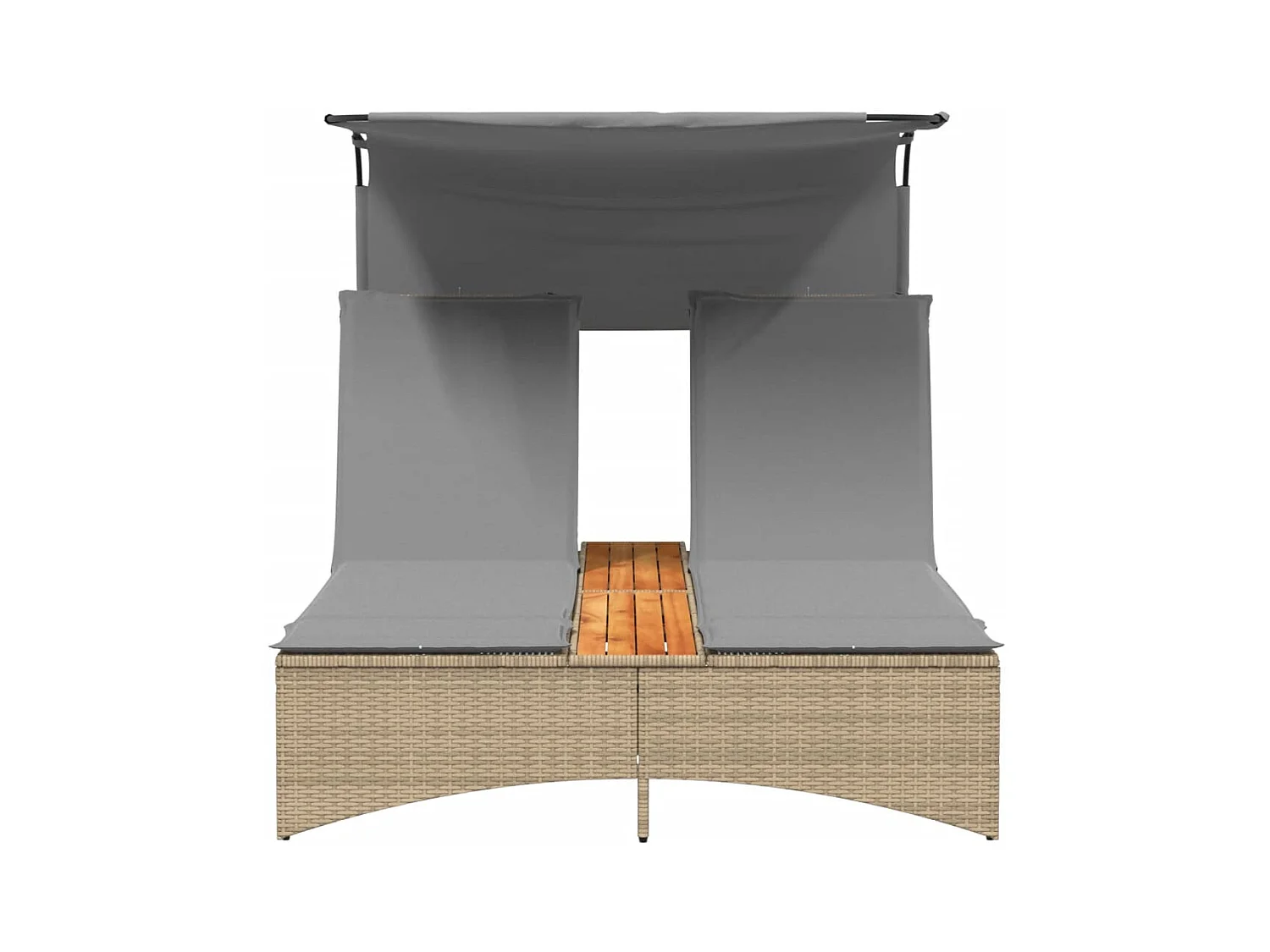 Chaise longue double et auvent et coussins mélange beige rotin
