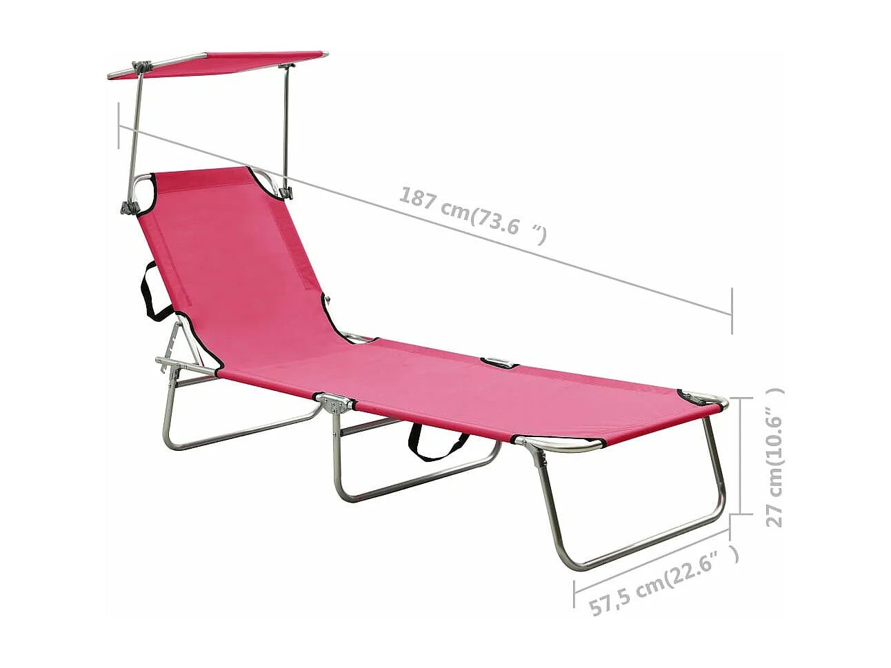 Sillón plegable con dosel de aluminio rosa.