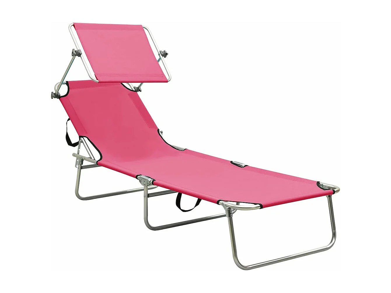 Chaise longue pliable avec auvent rose aluminium