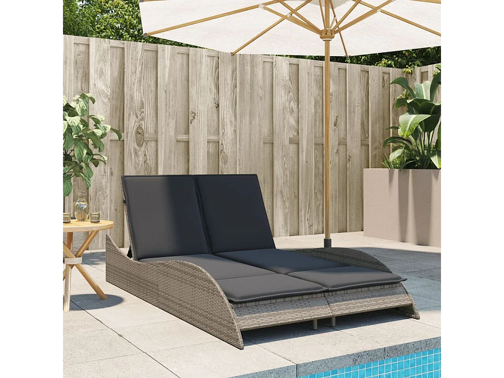 Chaise longue avec coussins gris 114x205x73 cm résine tressée