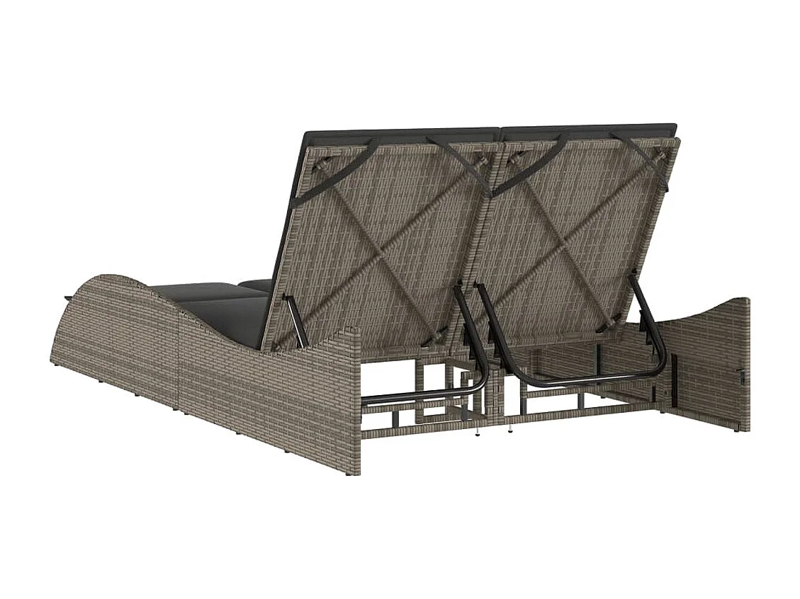 Chaise longue avec coussins gris 114x205x73 cm résine tressée