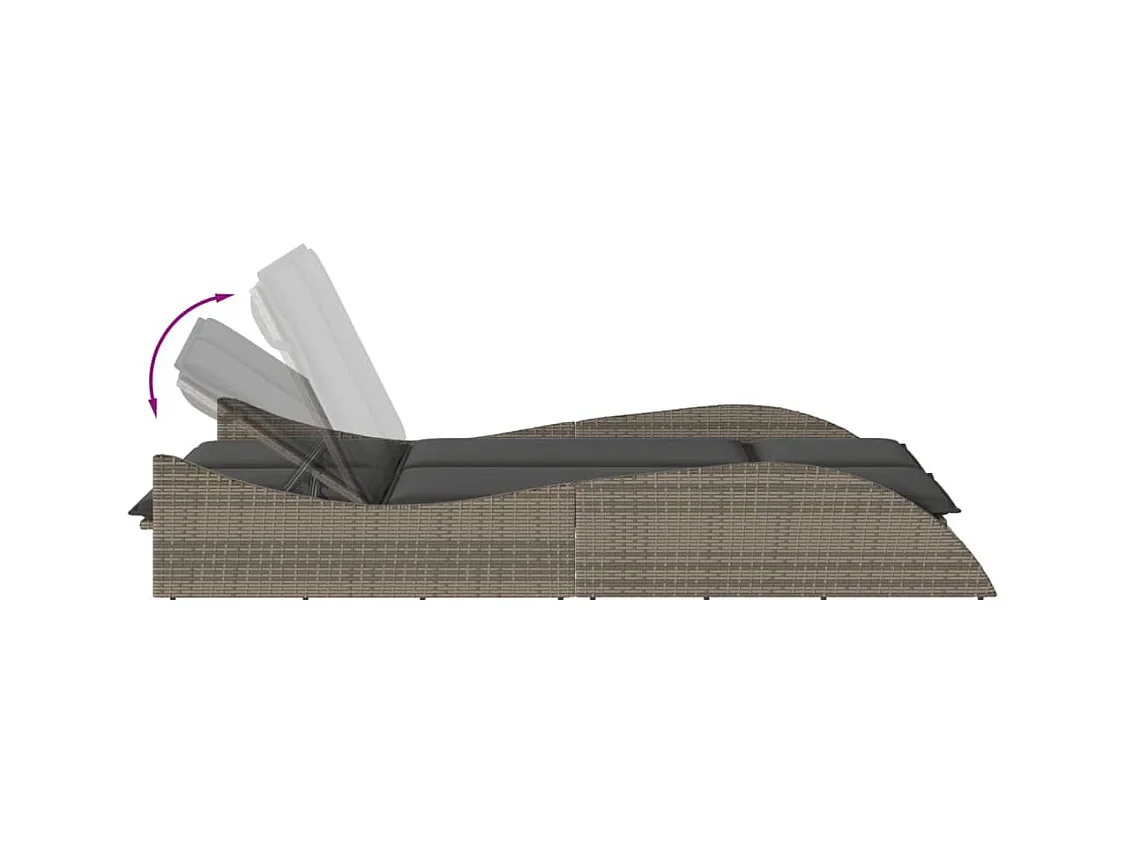 Loungestoel met grijze kussens 114x205x73 cm geweven hars