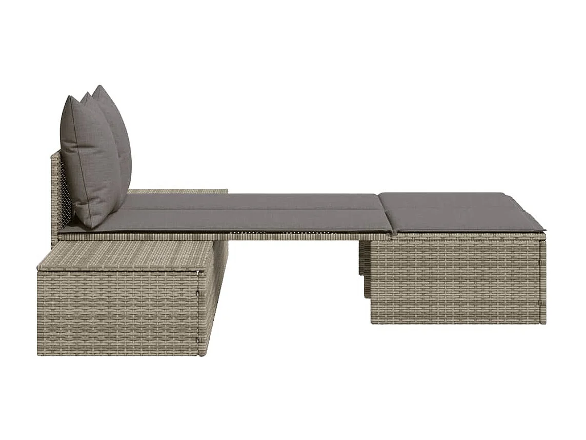 Chaise longue double avec coussins gris résine tressée