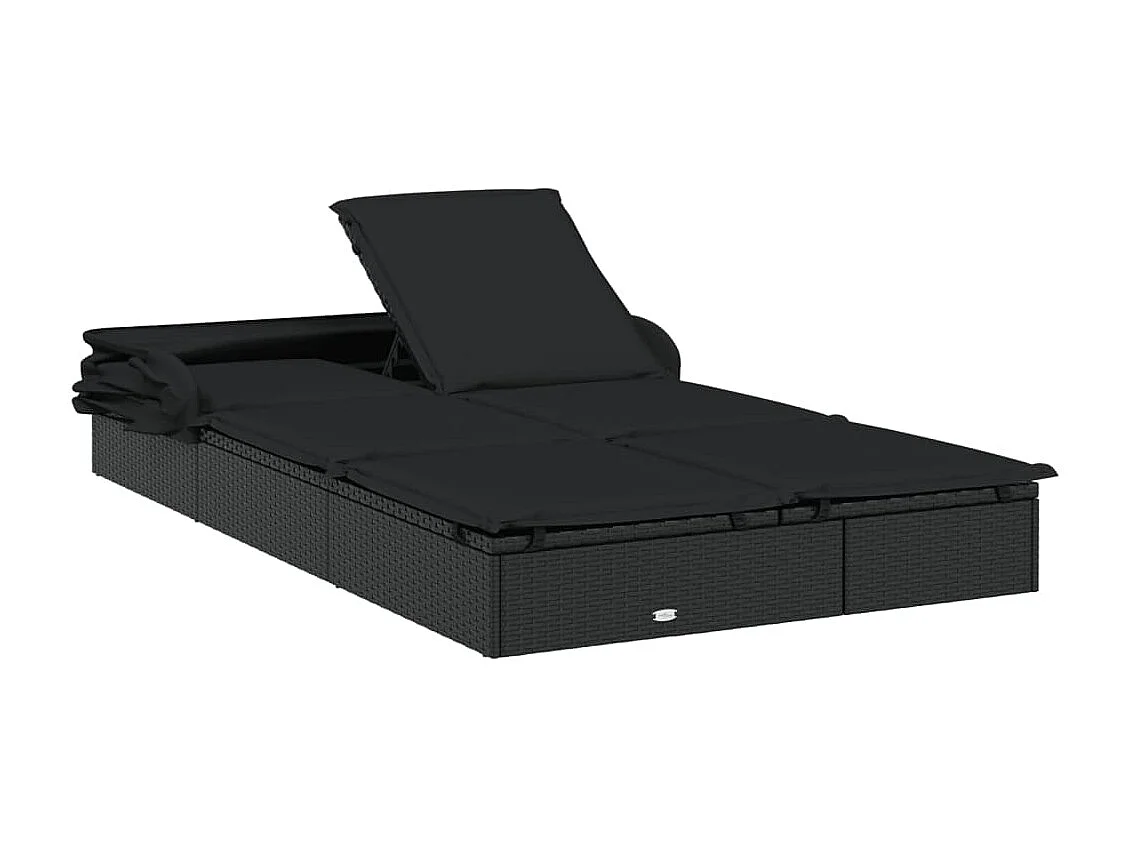 Tumbona de 2 plazas con techo plegable negro 213x118x97 cm
