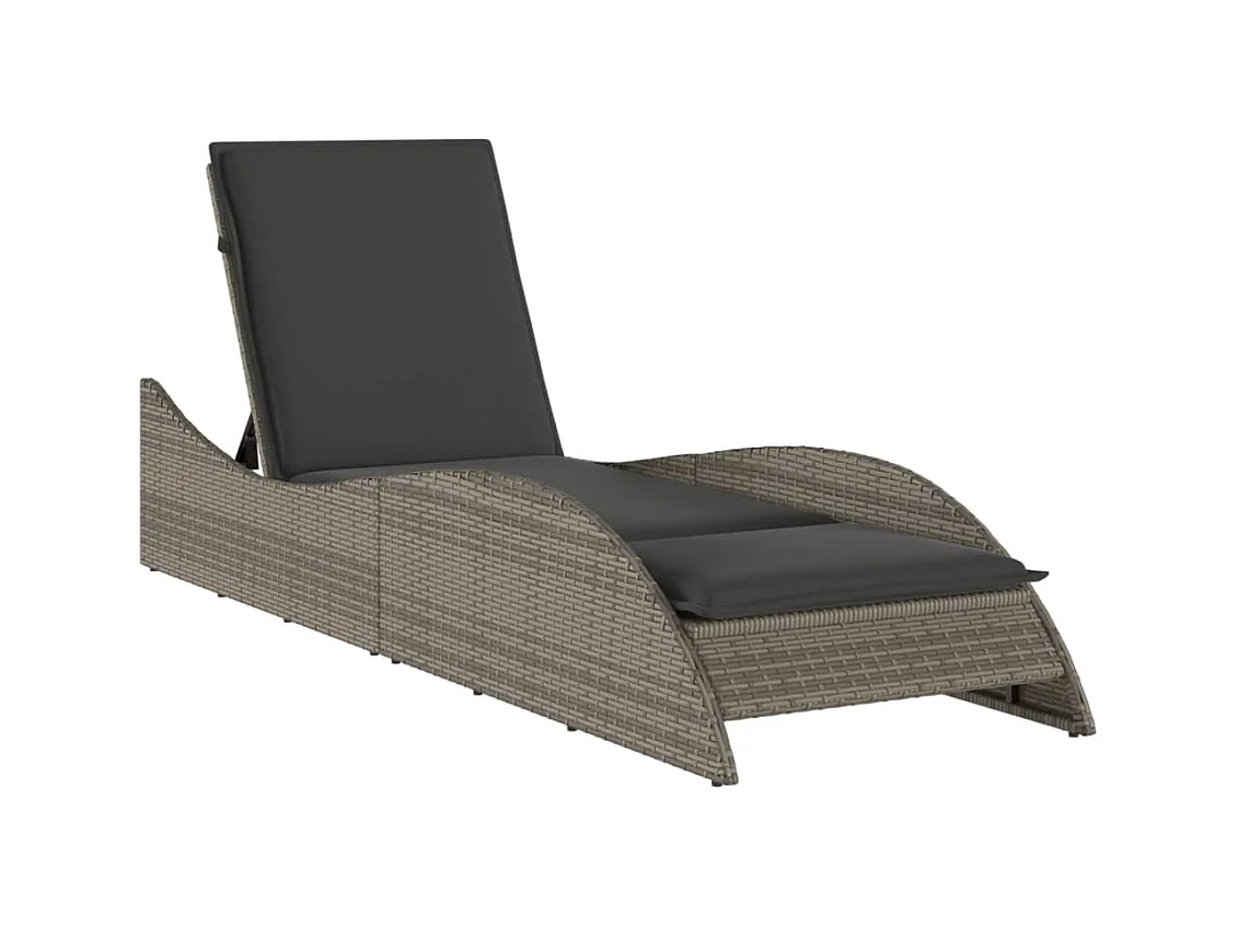 Chaise longue avec coussin gris 60x205x73 cm résine tressée