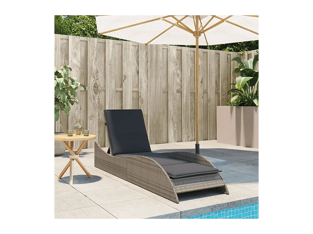 Chaise longue avec coussin gris 60x205x73 cm résine tressée